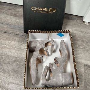 Grey Suede Low Heel Sandals